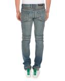 Distressed Denim Moto Jeans, Blue