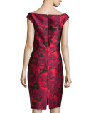 Ombre Peony Jacquard Off-The-Shoulder Dress, Paprika/Multi