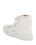 Scalloped Leather High-Top Sneaker, White