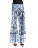 Wide-Leg Mixed-Print Pants