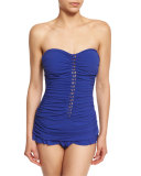 Waterfall Bandeau Swimdress, Blueberry