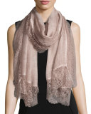 Violante Lace-Trim Cashmere-Blend Scarf, Beige