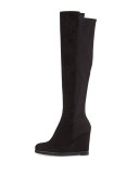 Demiswoon Suede/Stretch Over-Knee Wedge Boot, Black