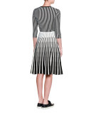 3/4-Sleeve Striped Cropped Cardigan, Black/Chalk