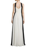 Sleeveless Colorblock Chiffon Gown, Chalk/Black