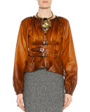 Zip-Front Buckled Leather Degrade Jacket, Cognac