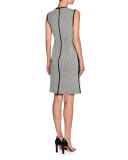 Seersucker Sleeveless Ribbon-Trim Dress, White/Black