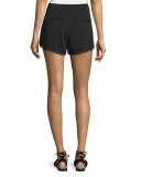 Lucas Scalloped Crepe Shorts, Black