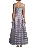 Striped Jacquard A-Line Gown, Platinum