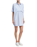 Short-Sleeve Striped Poplin Shirtdress, Light Blue
