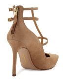 Hayes Suede Caged Pointed-Toe Pump, Golden Caramel
