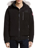 Borden Bomber Jacket with Fur-Lined Hood, Black
