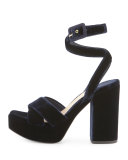 Boom Velvet Ankle-Wrap Sandal, Midnight