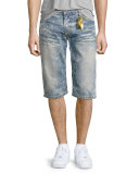 Faded Slim-Fit Denim Shorts, Light Blue