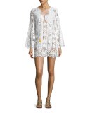 Karla Lace-Up Hibiscus Coverup Dress, Pure White