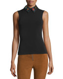 Caryn Embroidered-Collar Sleeveless Top