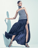 Pleated Front-Slit Maxi Skirt, Maritime