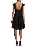 Lindsey Cap-Sleeve Cady Dress, Black