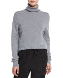 Cropped Cashmere Turtleneck Sweater, Heather Stone