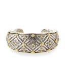 Floral Carved Cuff Bracelet with Mother-of-Pearl