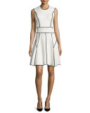 Sleeveless Contrast-Seam Dress, Ivory/Black