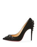 Candidate Pearly-Embellished Suede Red Sole Pump, Black