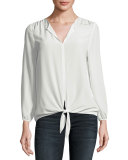 Avrom Tie-Front Silk Blouse, White