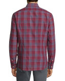 Plaid Roll-Tab Sleeve Sport Shirt, Brick Red