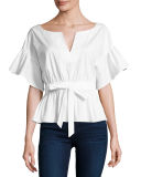Vivian Drawstring-Waist Stretch-Poplin Top