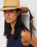 The Talitha Panama Straw Hat w/ Feathers, Cafe