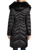 Emma Hooded Down Chevron Coat, Ebony