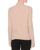 Long-Sleeve Cashmere Keyhole Sweater, Papyrus