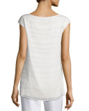 Metallic Crinkled Cap-Sleeve Shell, Cream