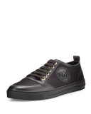 Leather/Canvas Low-Top Sneaker, Black