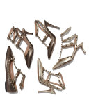 Metallic Rockstud Leather Pump, Platino