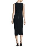 Sleeveless Bicolor Crepe Sheath Dress, Black/Pink