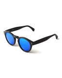 Leonard Round Mirrored Sunglasses, Black/Blue