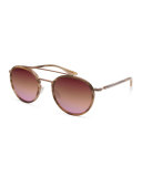 Justice Mirrored Round Sunglasses, Rose Gold/Horn