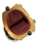 Ballerina-Embroidered Framed Shoulder Bag, Black