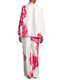 Peony Satin Printed Pajama Set, White Pattern