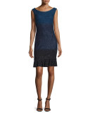 Sequined Degrade Knit Bateau-Neck Dress, Cadet/Navy/Caviar