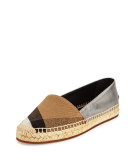 Hodgeson Check Canvas & Leather Espadrille Flat, Black/Silver