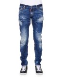 Slim-Fit Distressed Denim Jeans, Blue