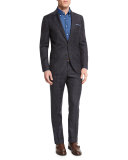 Windowpane Two-Piece Wool Suit, Charcoal