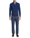 Cashmere V-Neck Sweater, Granite Green