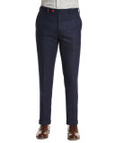 Cashmere-Blend Flat-Front Trousers, Navy