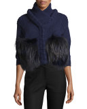Fox-Pocket 3/4-Sleeve Cardigan, Navy