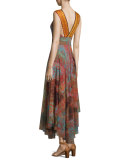 Moroccan Banded-Neck Full-Skirt Dress 