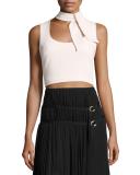 Esme Tie-Neck Sleeveless Crop Top, Cinq Pink