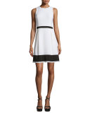 Sleeveless Colorblock Stretch-Crepe Dress, White